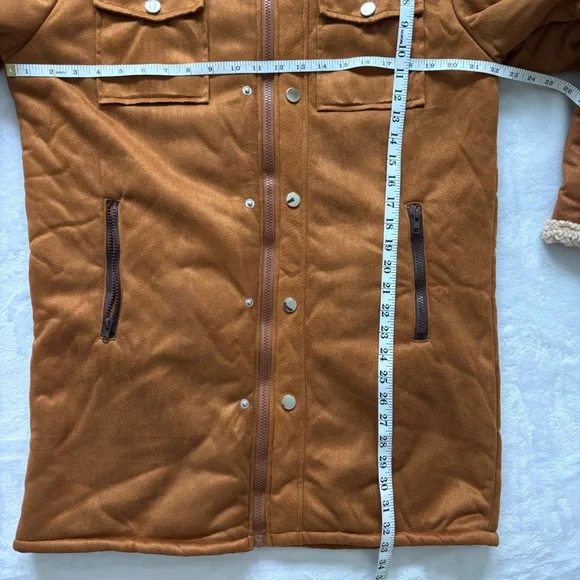 Men's Brown Faux Suede Sherpa Zippered Chore Jacket--NEW--S - Picture 14 of 15